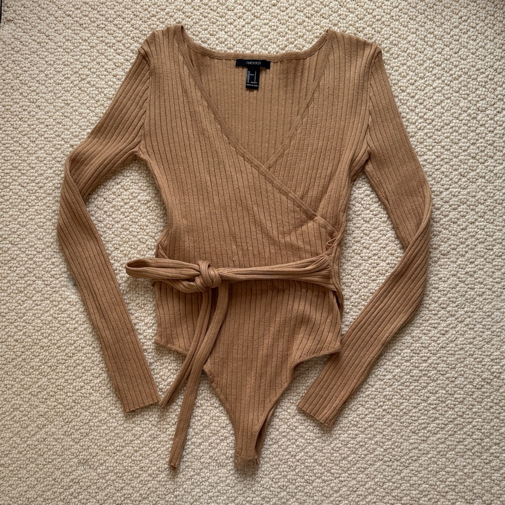 Forever 21 - Ribbed Wrap Tan Bodysuit